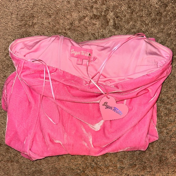 Sugar Thrillz Dolls Kill ‘PRETTY PERFECTION’ Pink Velvet Dress Gloves SET NWT L - Picture 10 of 13